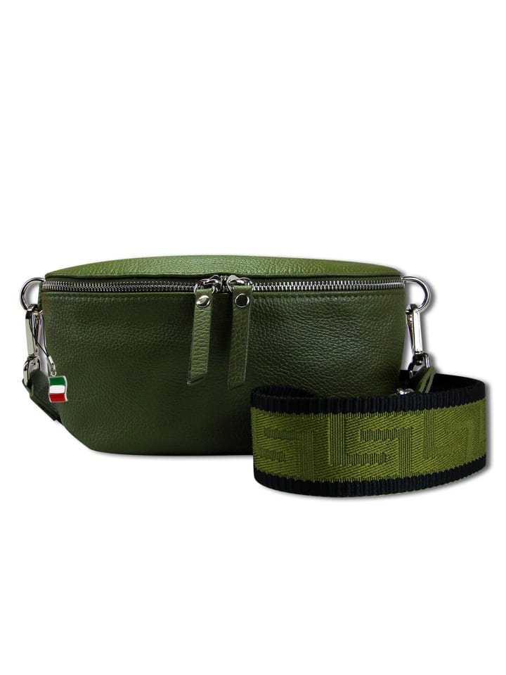 Gürteltasche Leder grün, mehrfarbig ca. 25cm