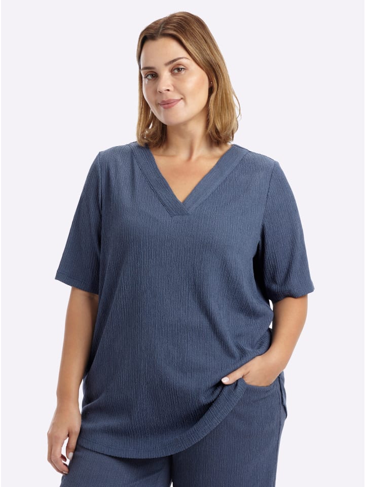 Halbarm-Bluse in rauchblau