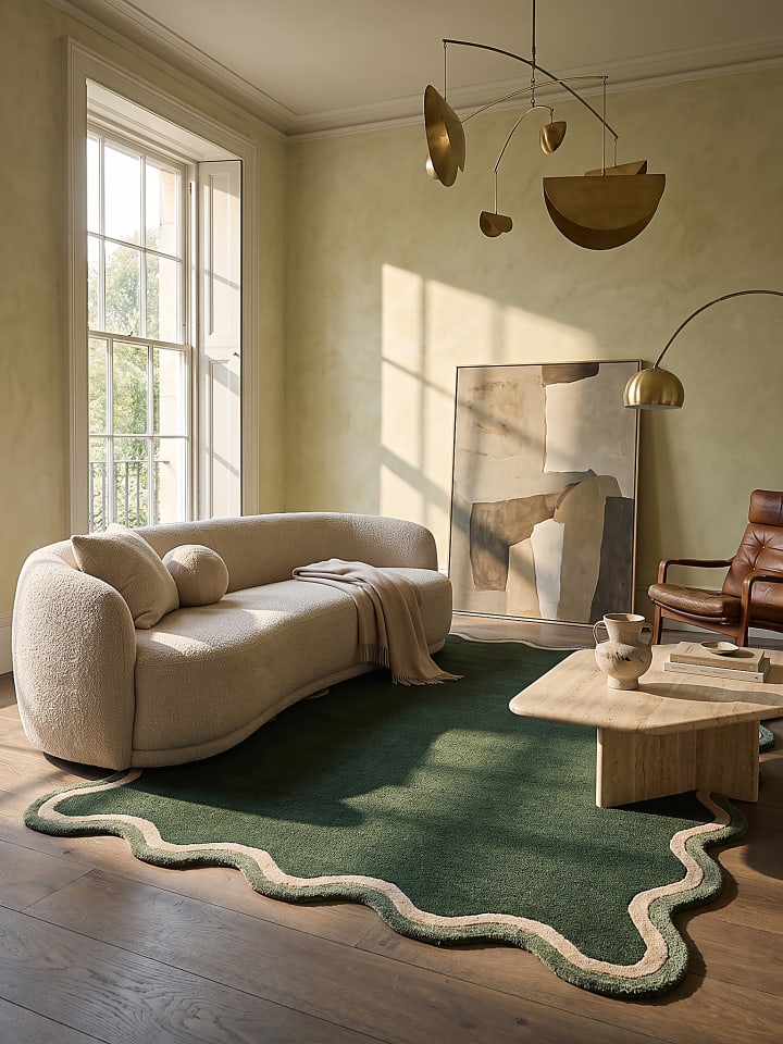Teppich Wolle für Fußbodenheizung ALHAM modern Wohnzimmer Diele in Waldgrün