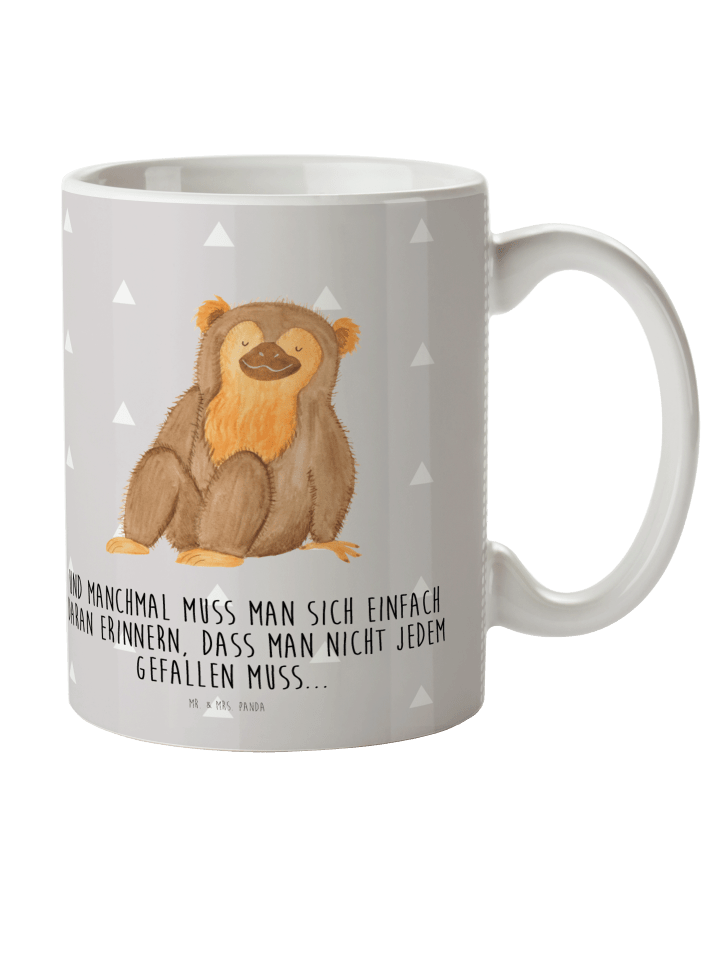 Kinderbecher Affe mit Spruch in Grau Pastell