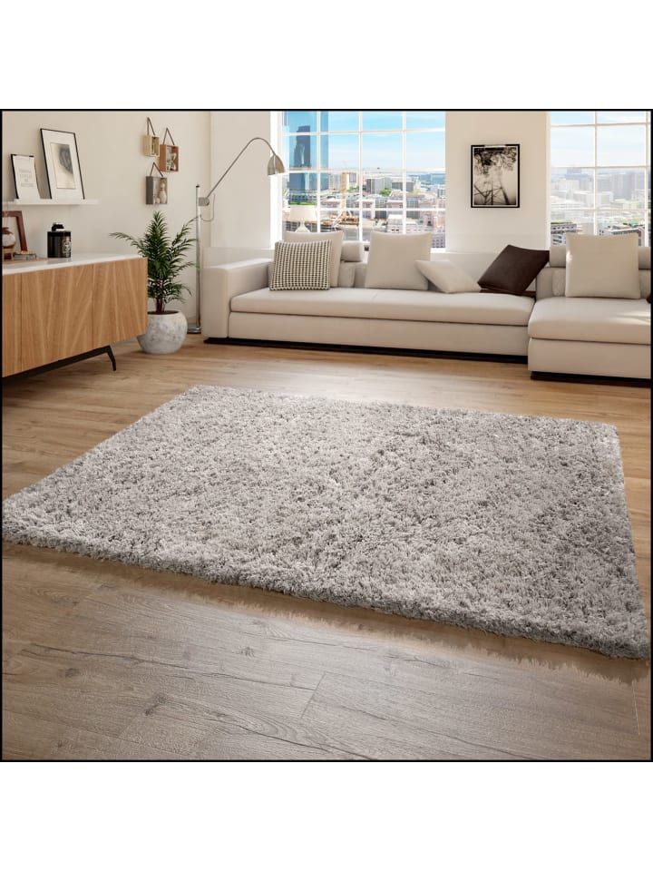 Hochflor Teppich Shaggy Unifarben Schlafzimmer in Grau