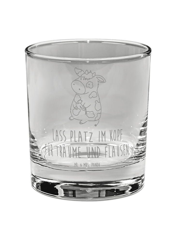 Trinkglas Kuh mit Spruch in Transparent