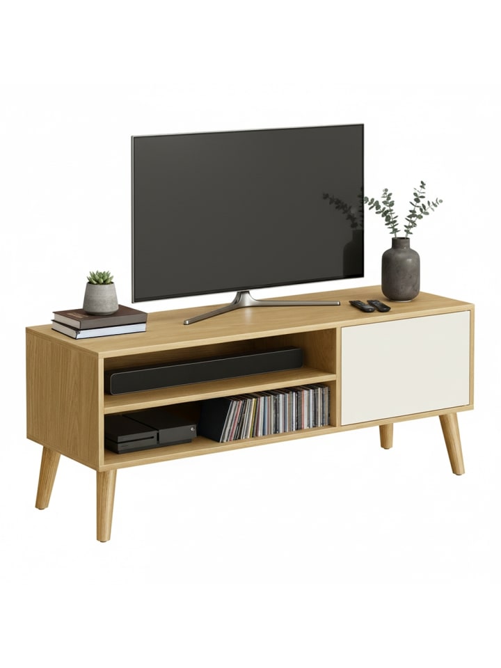 TV-Schrank Miranta in Eichenfarben-Creme - (B)120 x (H)49 x (T)40 cm