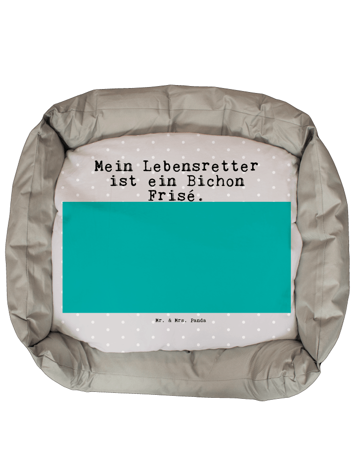 Hundekorb Bichon Frisé Lebensretter mit Spruch in Grau Pastell