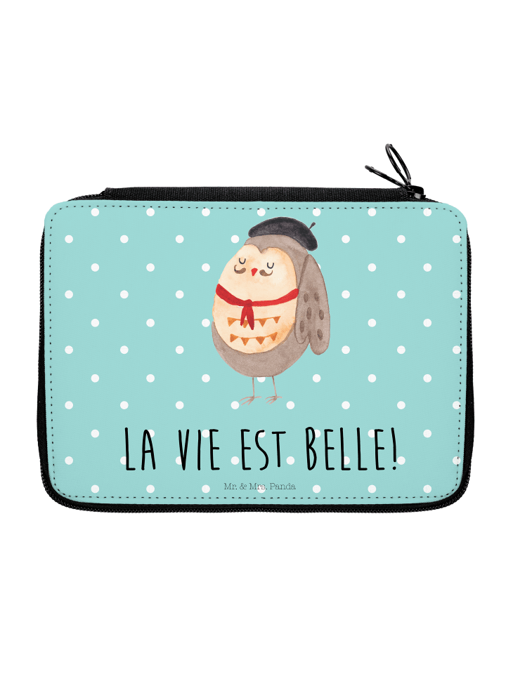 Etui Eule Frankreich mit Spruch in Türkis Pastell