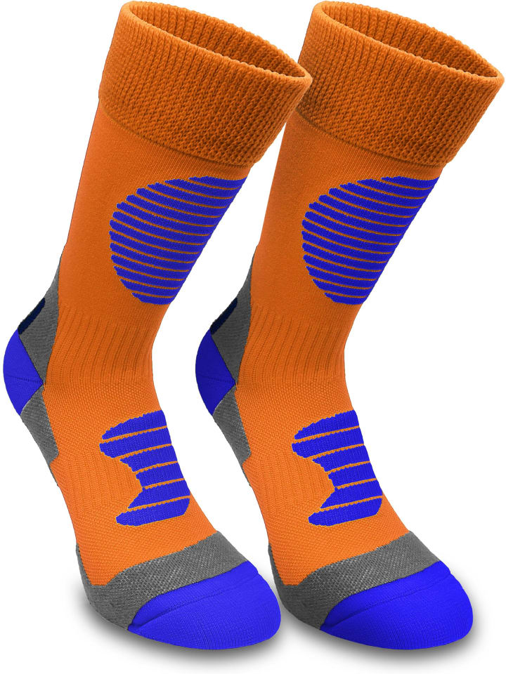 3 Paar Sportsocken mit Schienbein- und Fußrückenpolster in Orange/Blau