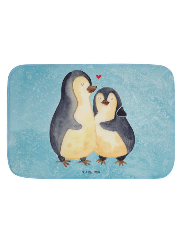 Badeteppich Pinguin umarmen ohne Spruch in Eisblau
