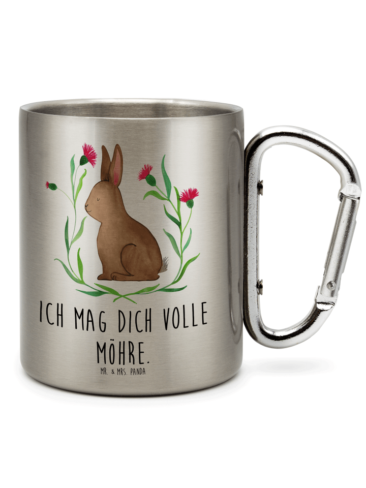 Pott Hase Sitzen mit Spruch in Silber