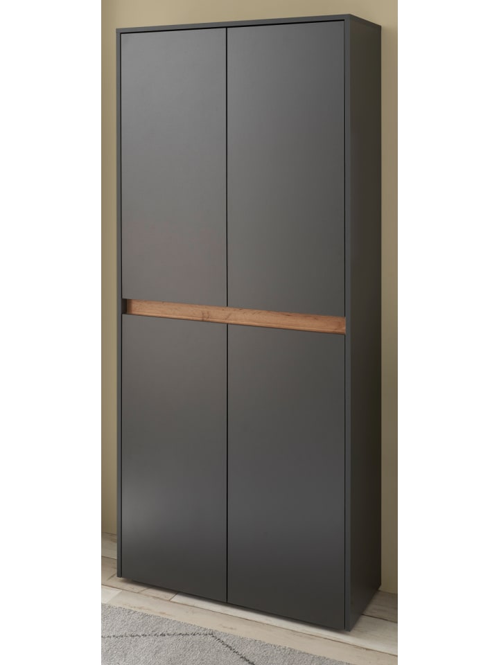 Schuhschrank grau matt, Eiche Wotan 85 x 195 cm, Flurschrank 4-türig