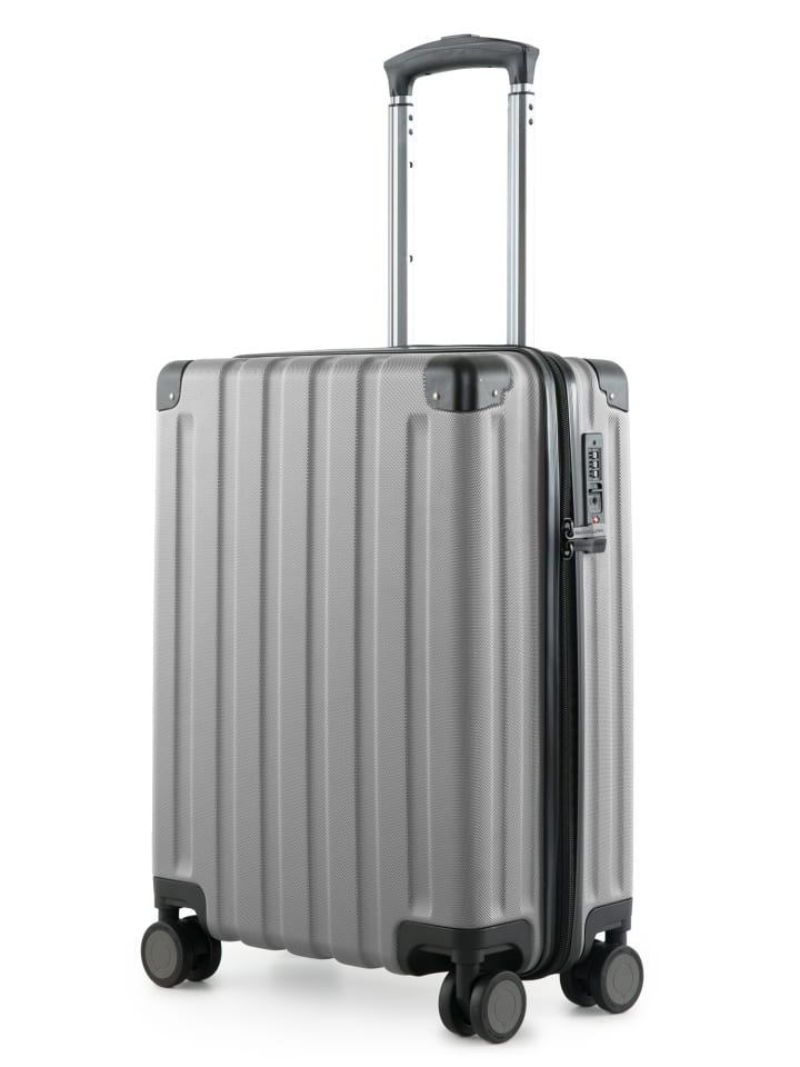 Q-Damm - Handgepäck Koffer 54 x 37 x 21 cm Bordgepäck, 4 Rollen, TSA in Silber