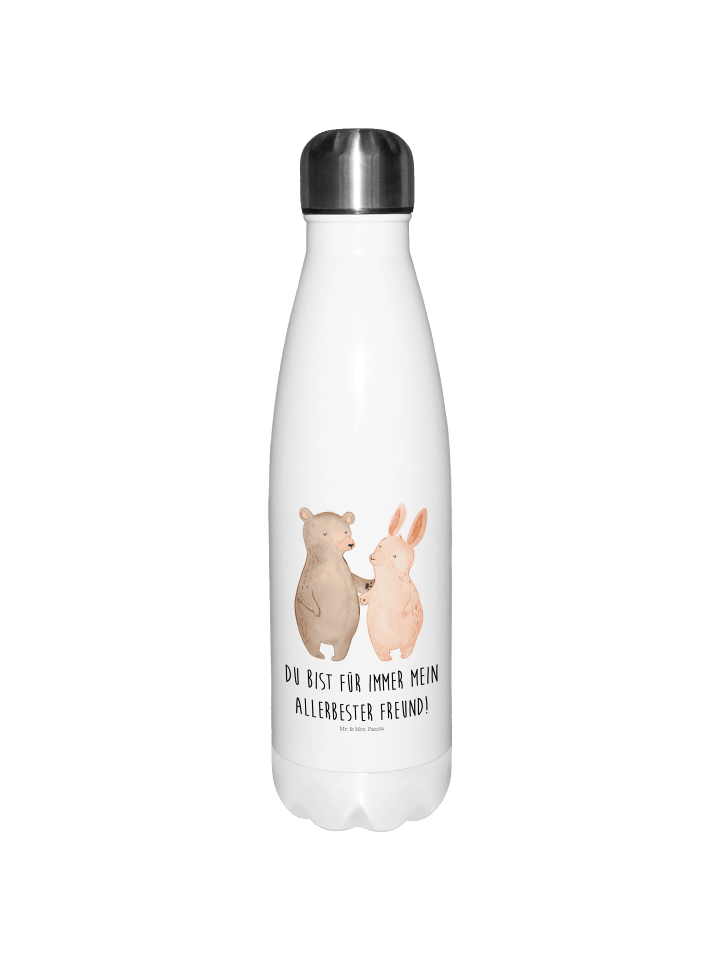 Thermoskanne Bär und Hase Umarmen mit Spruch in Weiß