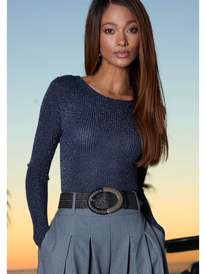 Strickpullover in dunkelblau-silberfarben