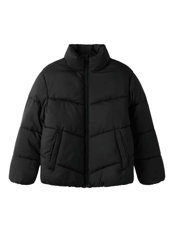 Pufferjacke Stehkragen Reflektordetail Zip in Schwarz