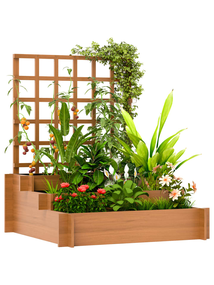 Hochbeet mit Rankgitter in Braun 95L x 95B x 110H cm