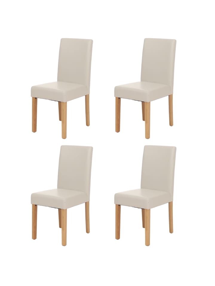4x Esszimmerstuhl Littau, Kunstleder weiß, helle Beine