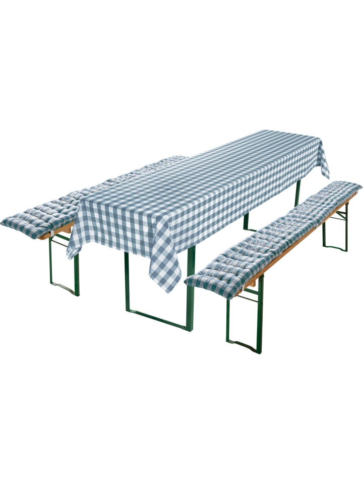 Auflagen und Tischdecke 3-teilig in blau