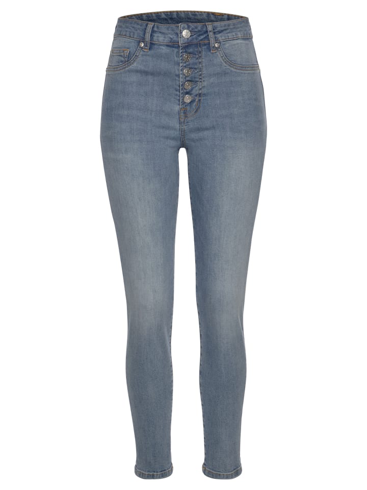 High-waist-Jeans in blue-washed