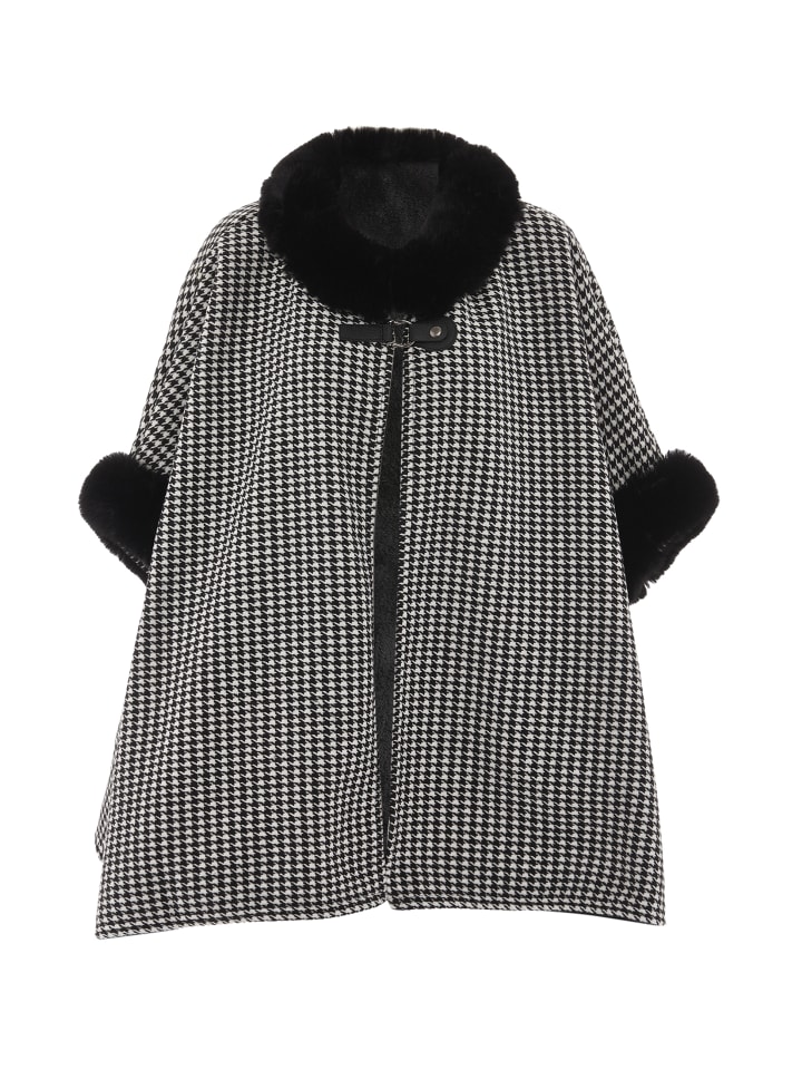 Damen Poncho in Schwarz Weiss