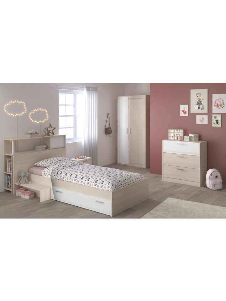 Kinderzimmer Set 5-tlg Kleiderschrank Kommode Stauraumbett 90 x 200 cm