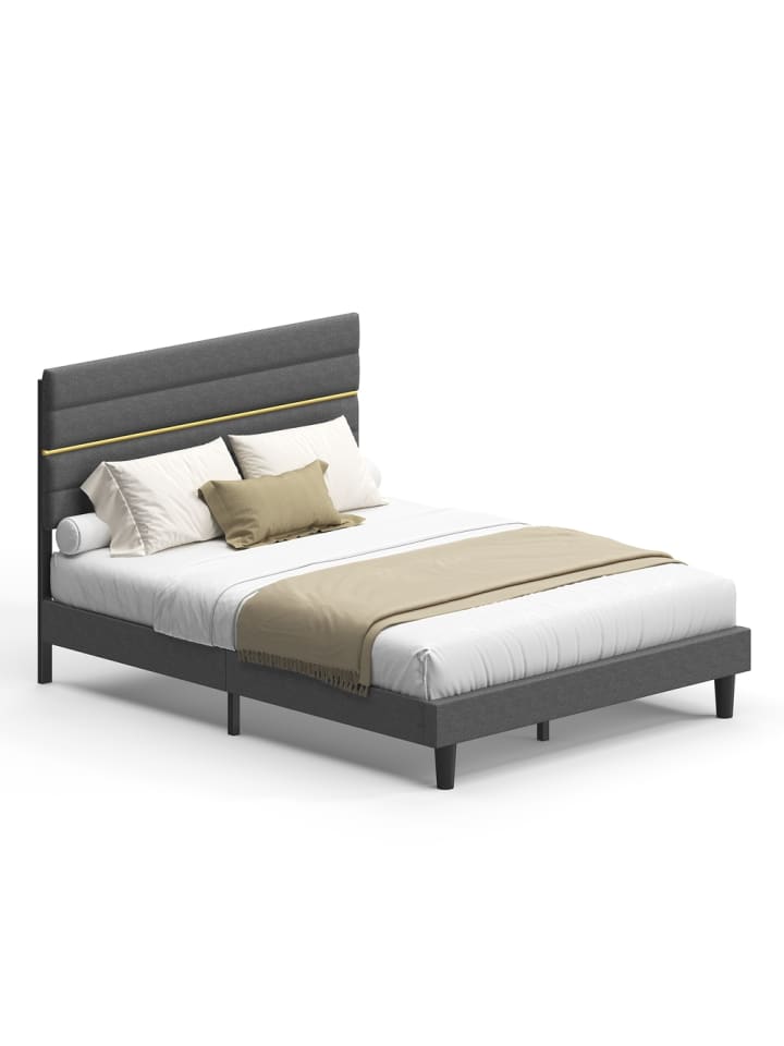 Bettgestell Kacy in Schiefergrau - (B)140 x (H)(110-116.5) x (T)202 cm