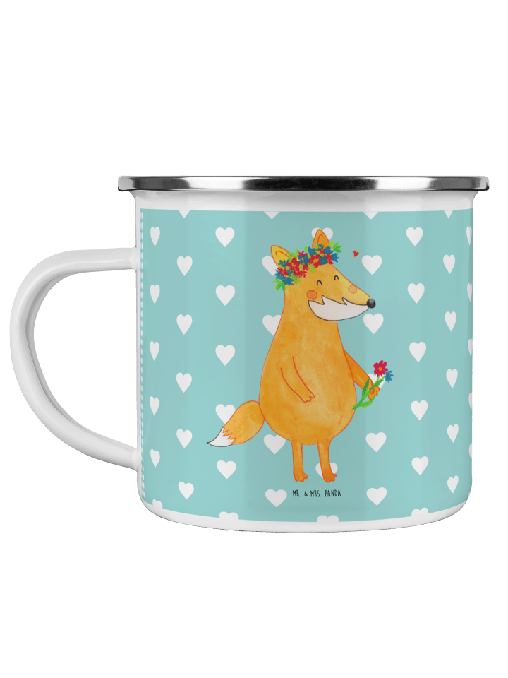 Kaffeebecher Fuchs Blumen ohne Spruch in Türkis Pastell