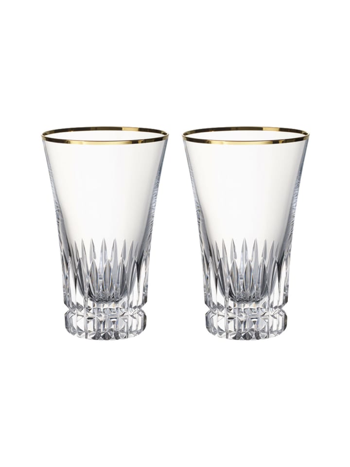 2er Set Longdrinkgläser Grand Royal Gold in Transparent-Gold 300 ml