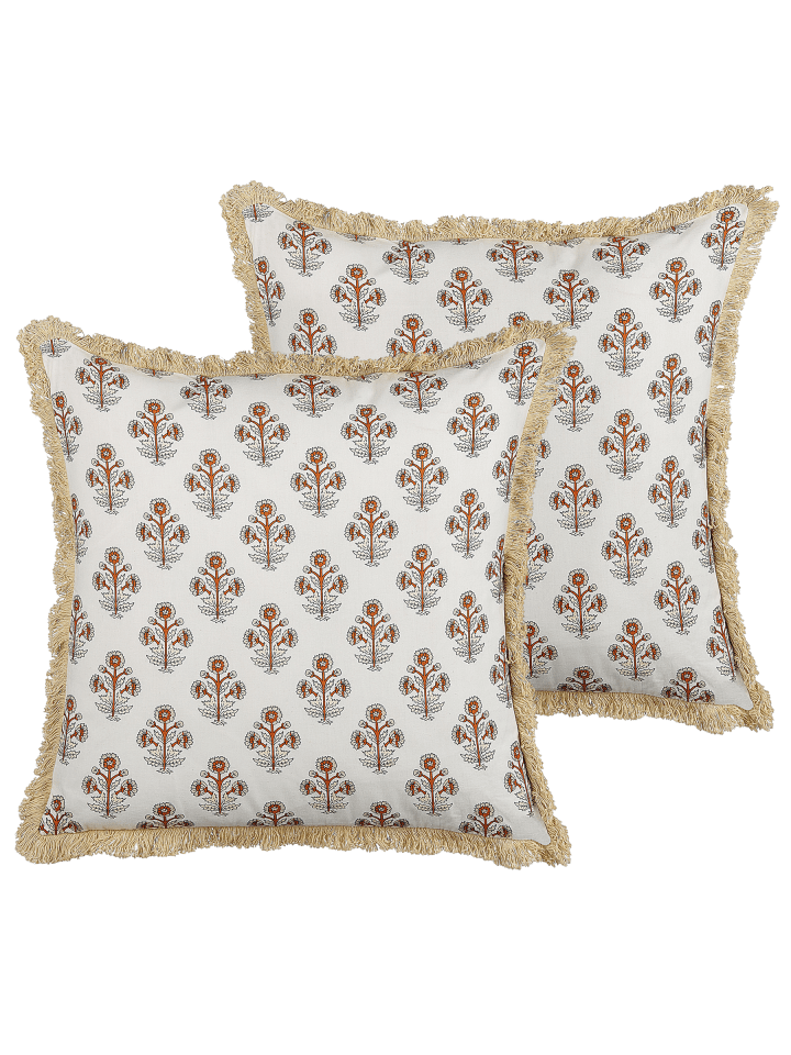 2er-Set Dekokissen OMORIKA in Bunt/Beige/Orange