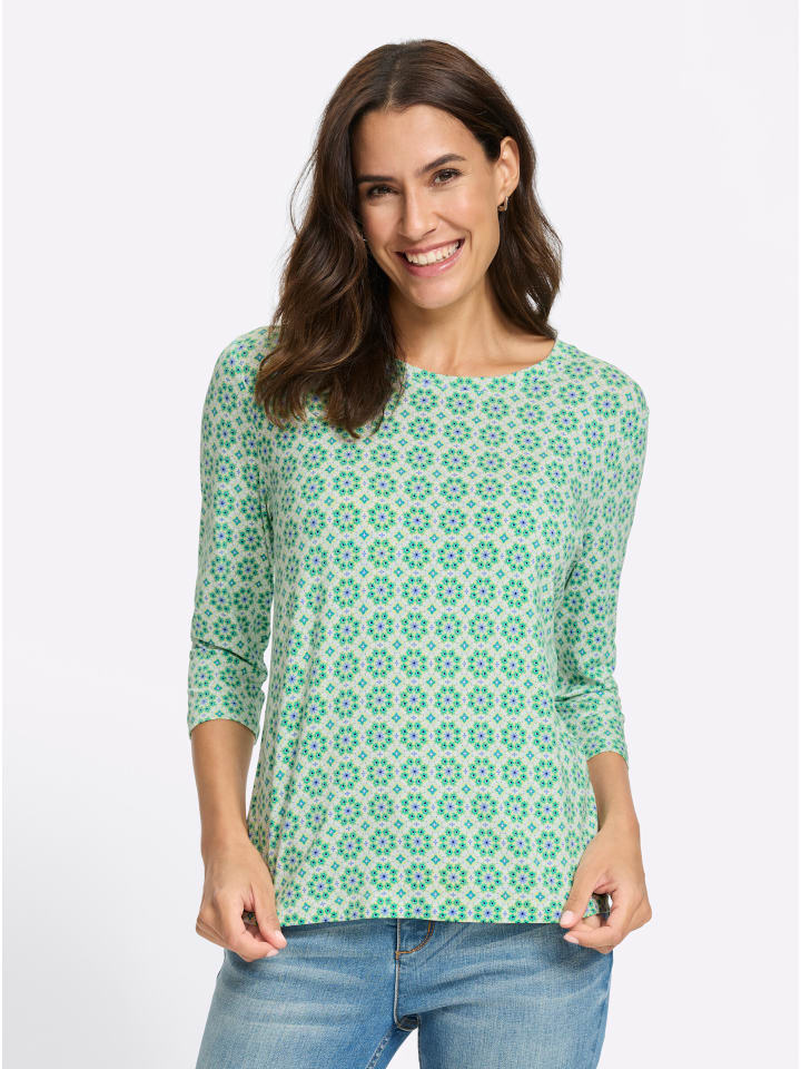 3/4-Arm-Shirt in weiß-pistazie-bedruckt