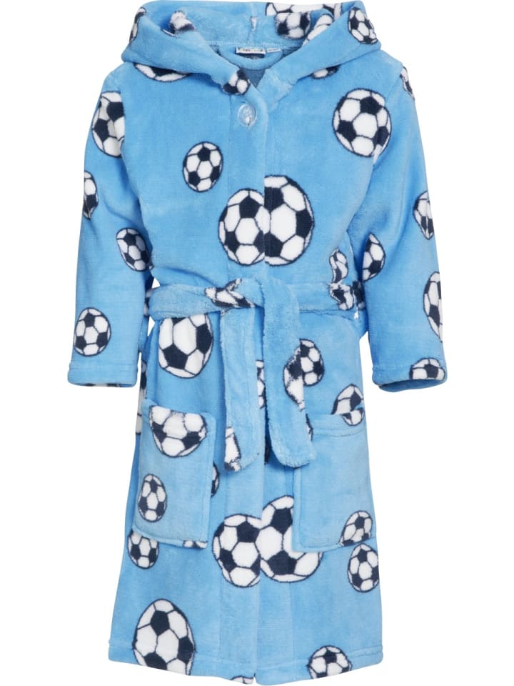 Fleece-Bademantel Fußball in Blau