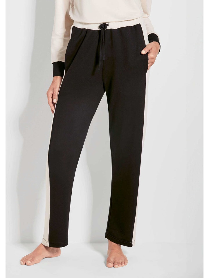 Sportive, bequeme Stoffhose aus Viskose in schwarz / beige