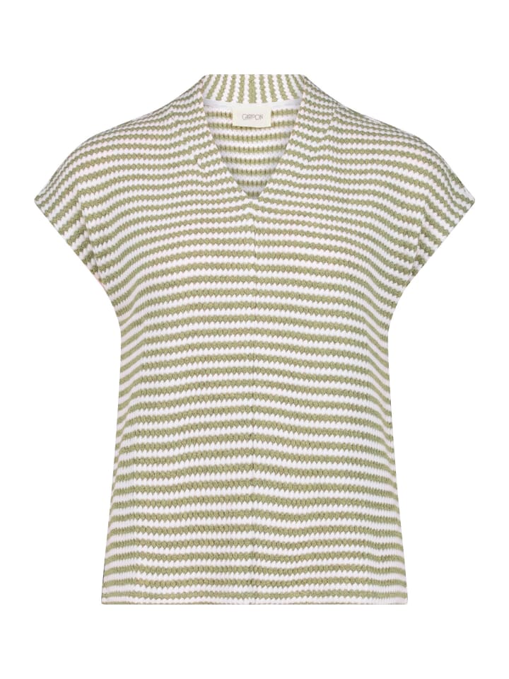 Ringelshirt mit V-Ausschnitt in Cream/Khaki