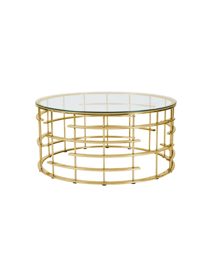 Couchtisch rund Ø 90 cm Glasplatte 8 mm und Edelstahlgestell in Goldfarben