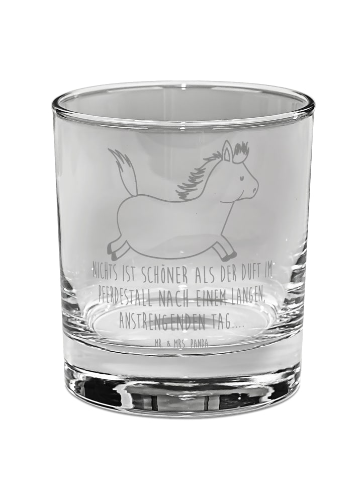 Glas Pferd Springen mit Spruch in Transparent