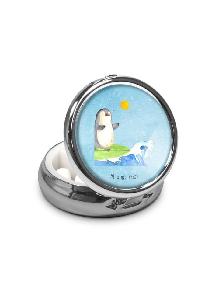 Medikamentenbox Pinguin Surfer ohne Spruch in Eisblau