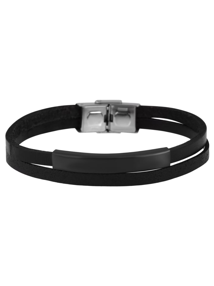 Damen Armband aus Leder 21 cm in schwarz