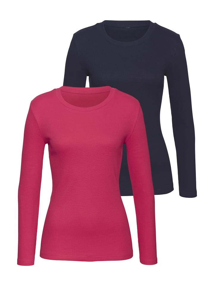 Langarmshirt in pink, navy