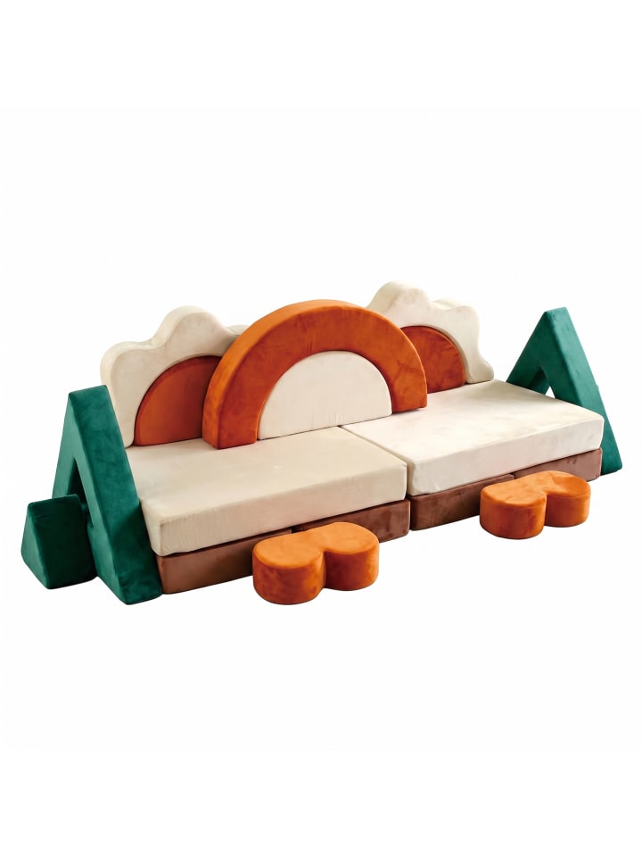 18tlg. Kinder-Spielsofa Set "Samt" in Bunt  - (B)194 x (H)53 x (T)66 cm