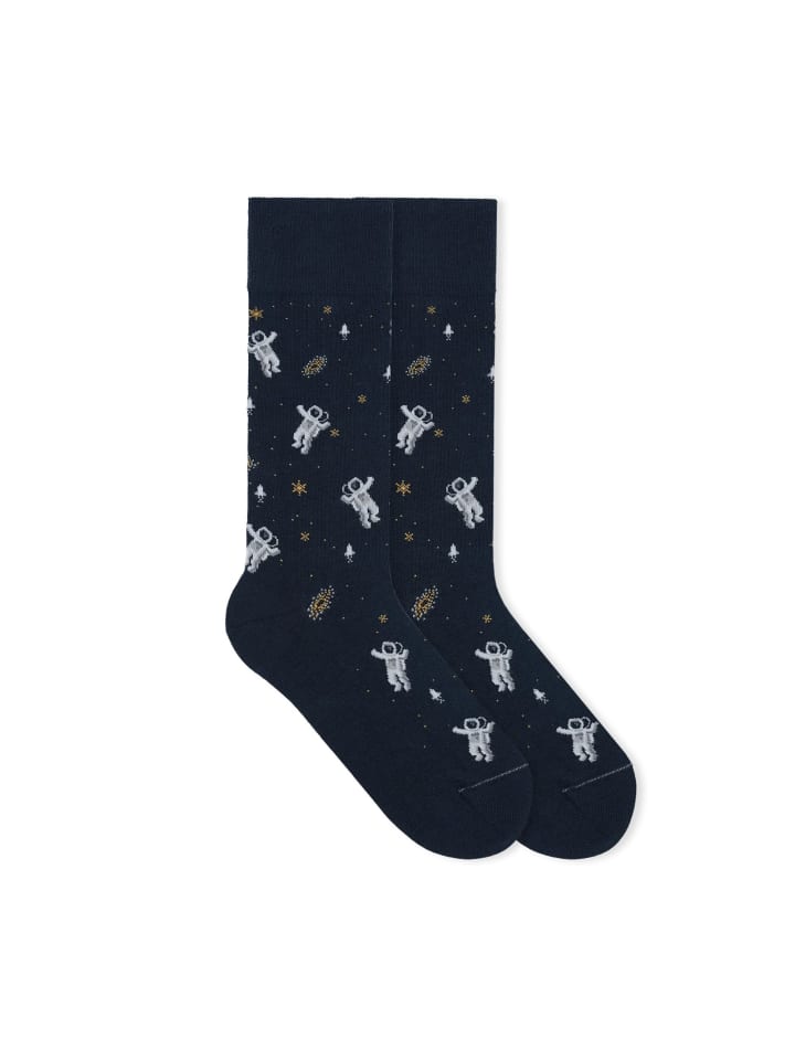 Gemusterte Socken Space Icons in Galaxy Astronauts Navy
