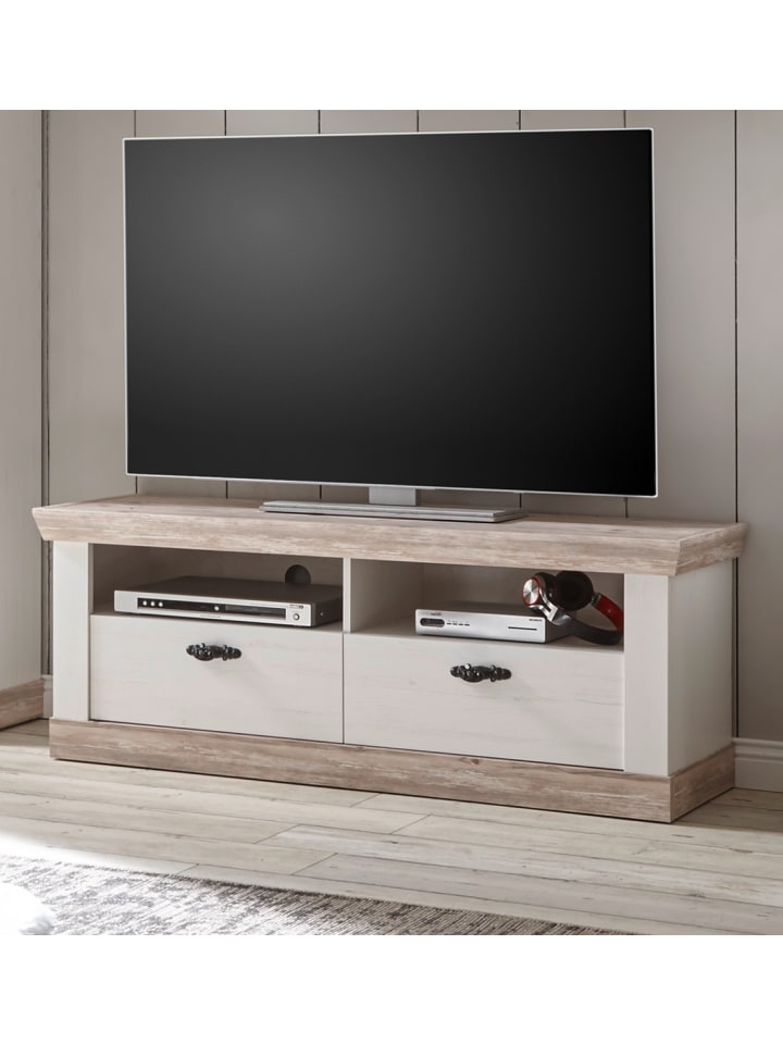 TV-Lowboard Pinie weiß, Oslo Pinie Landhaus, TV-Unterteil, 134 x 51 cm