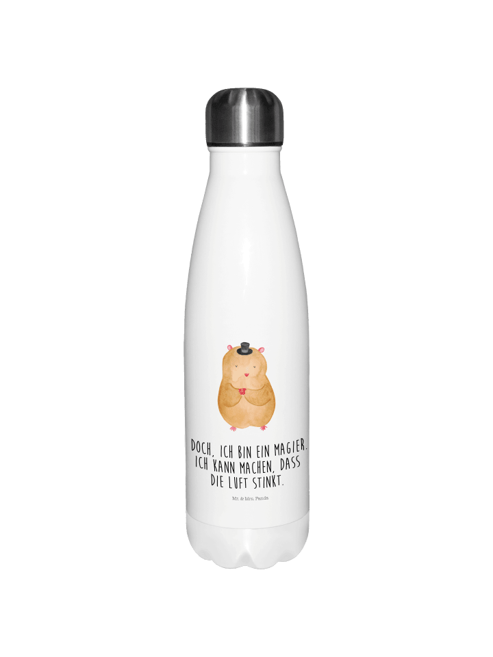 Trinkflasche Hamster Hut mit Spruch in Weiß