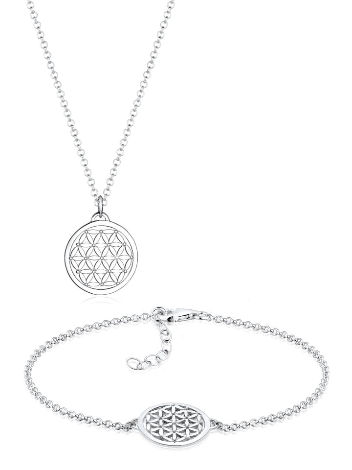 Schmuckset 925 Sterling Silber Lebensblume in Silber