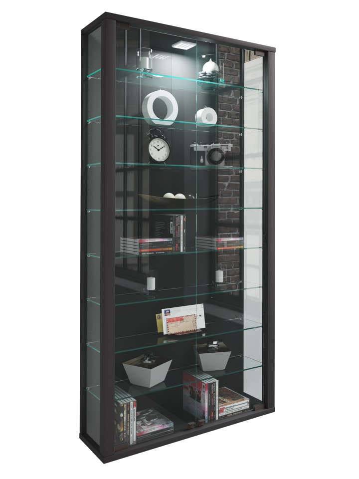 Holz Glas Stand Vitrine Sammelvitrine Lumo Maxi in Schwarz