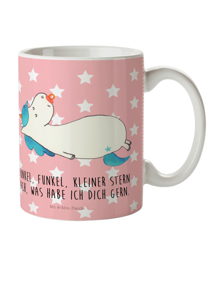 Teebecher Einhorn Schnuller mit Spruch in Rot Pastell