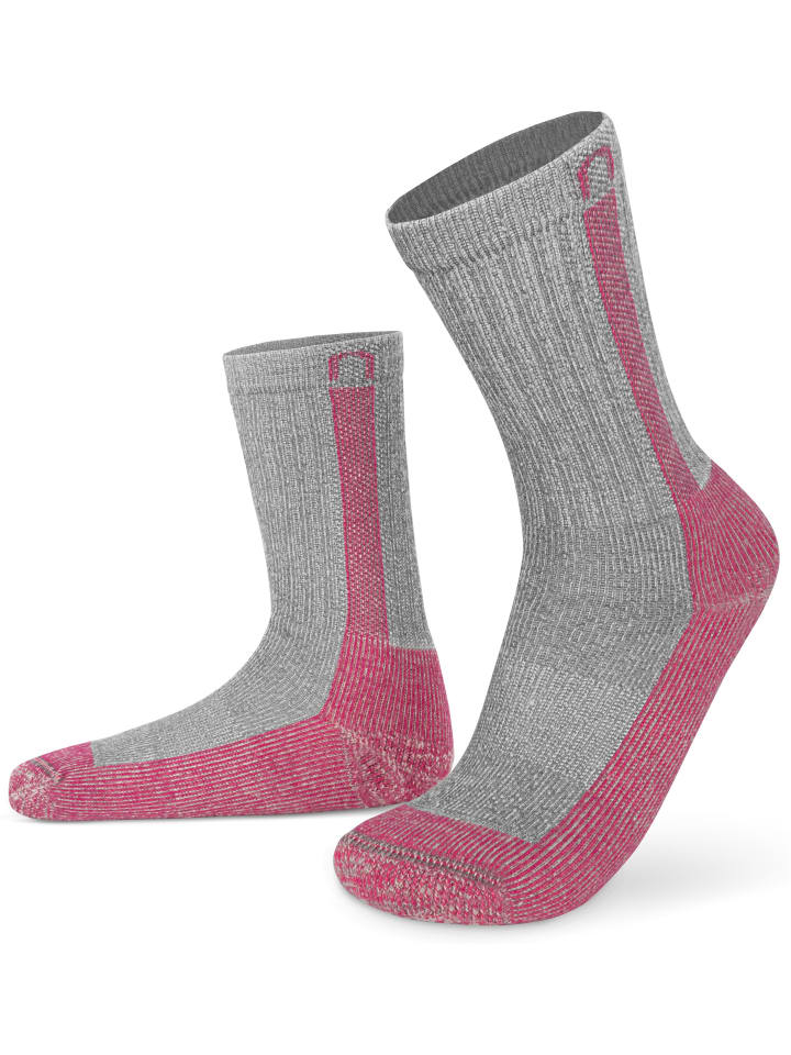 2 Paar Merino Wander- und Arbeitssocken Nowra in Grau/Pink