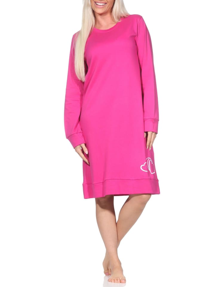 Langarm Kuschel Interlock Nachthemd Langarm Herz Optik - 87689 in pink