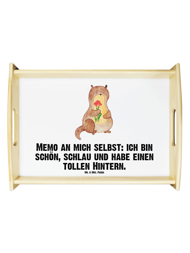Tablett Otter Blumenstrauß mit Spruch in Weiß