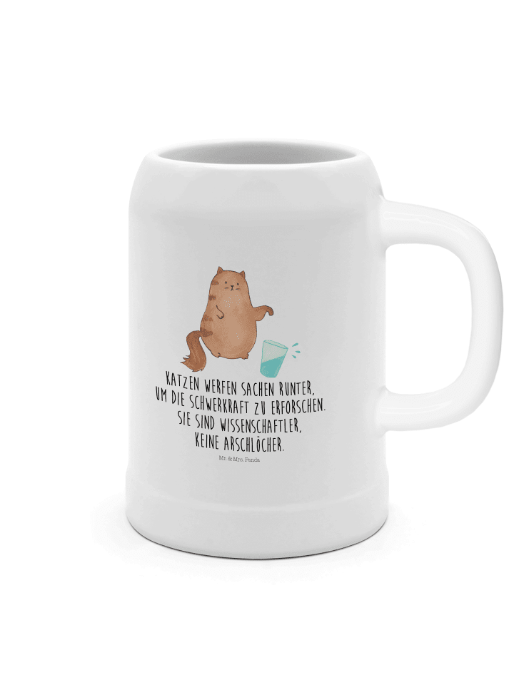 Bierkrug Katze Wasserglas mit Spruch in Weiß