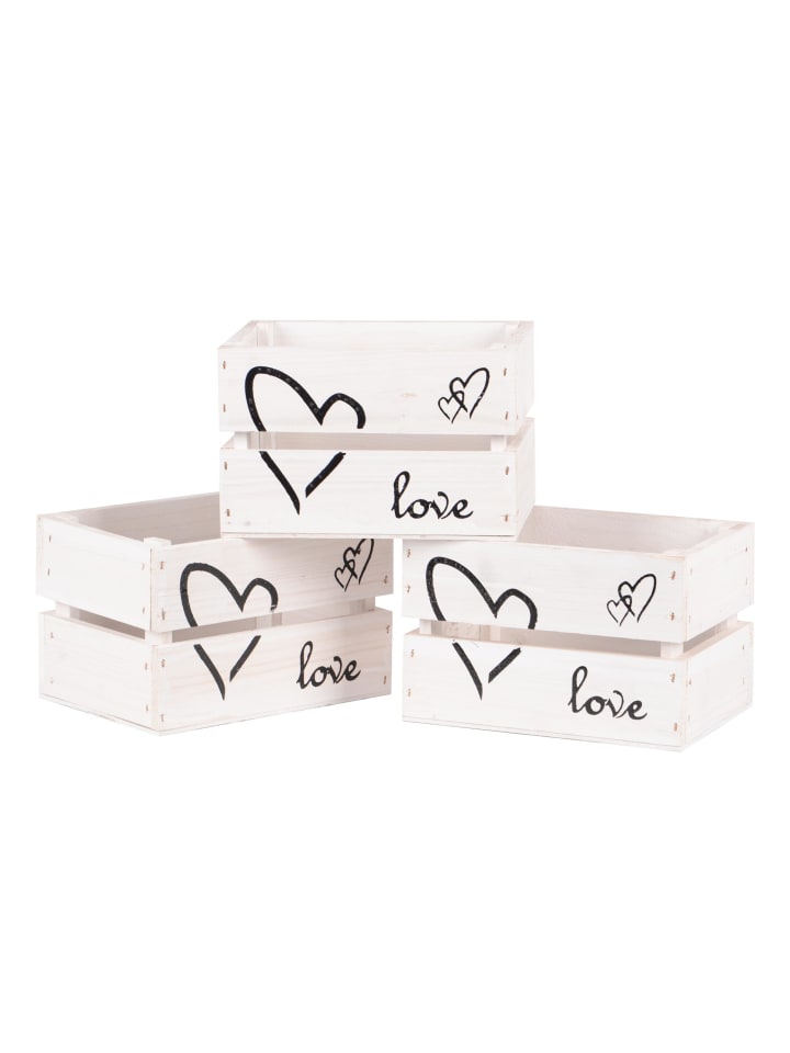 3er Set Holzkiste Love in Weiß