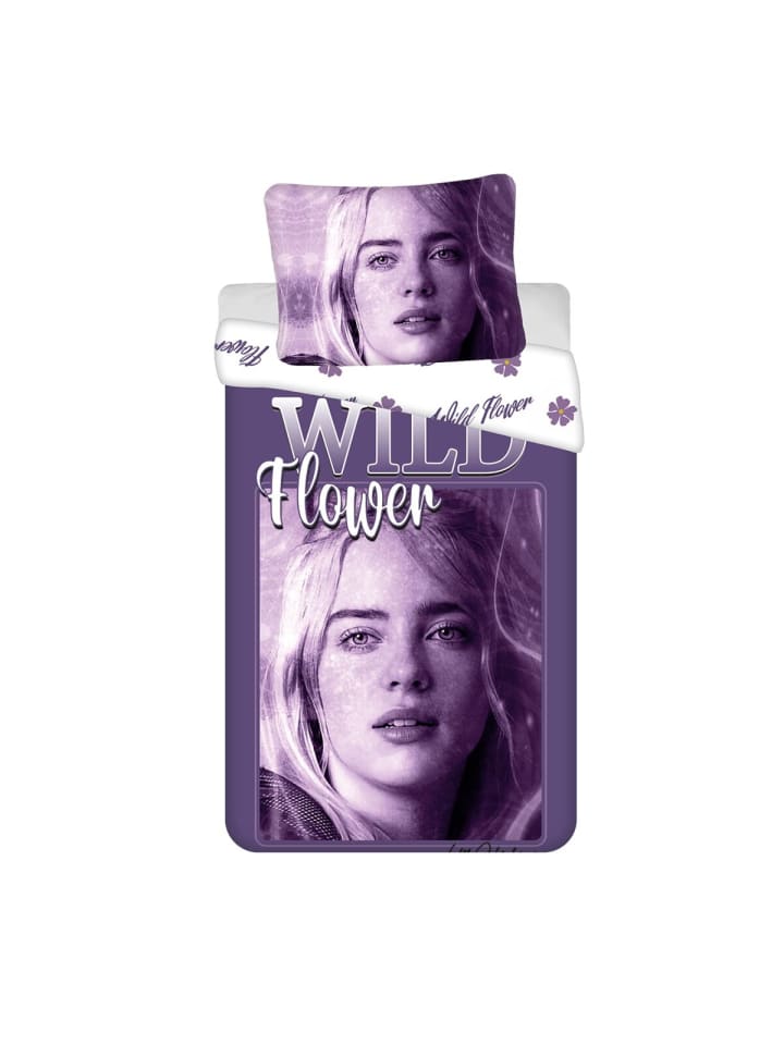 Billie Eilish Bettwäsche-Set aus Baumwolle - 140 x 200 cm + 70 x 90 cm in Lila