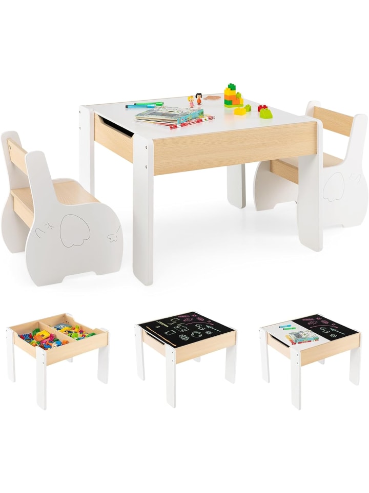 Kindertisch mit 2 Stühlen in Weiß